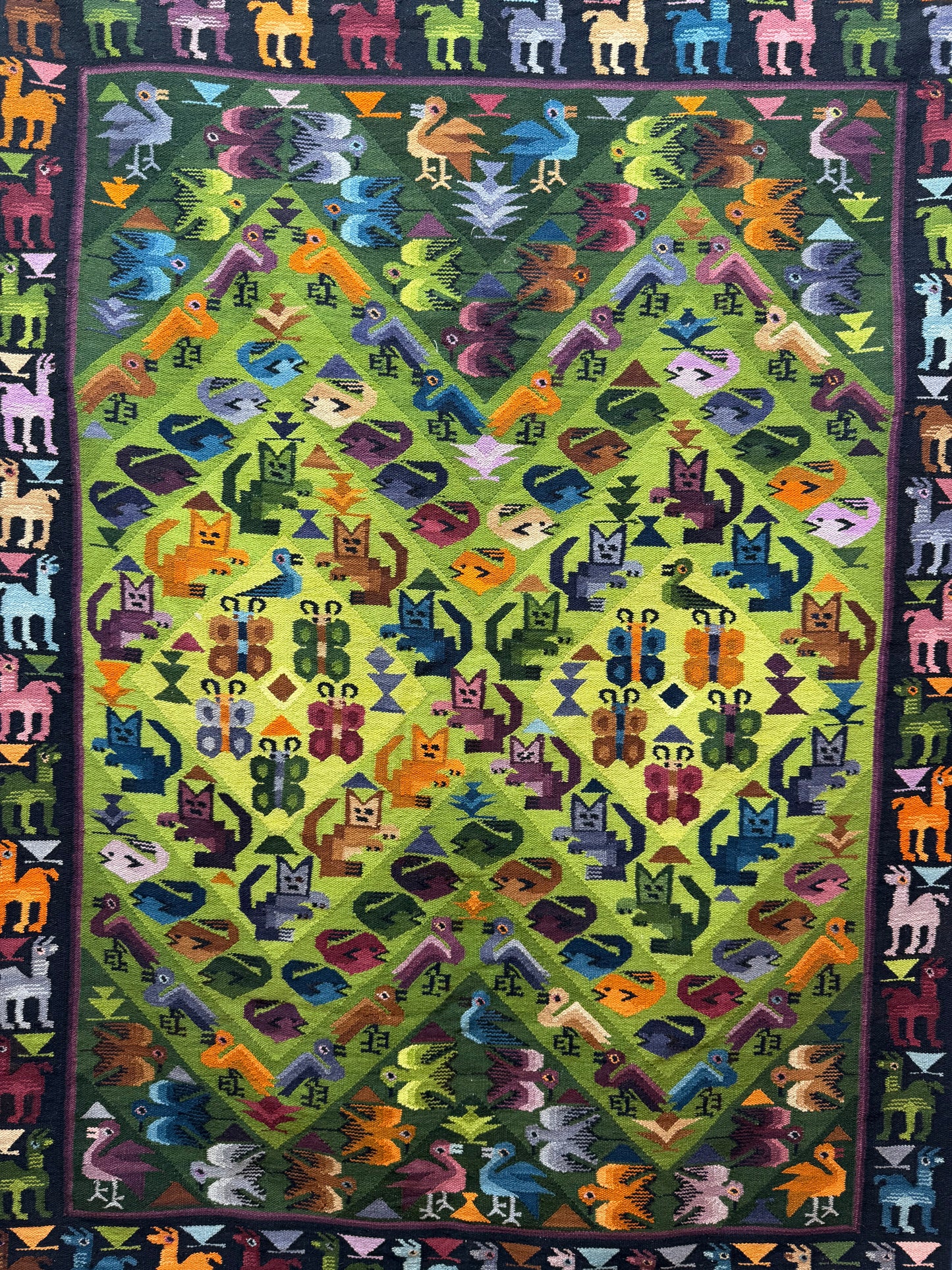 Vintage Fabulous Hand Woven Peruvian Wool Weaving Tapestry Kilim Rug Wall Hanging Floor Area