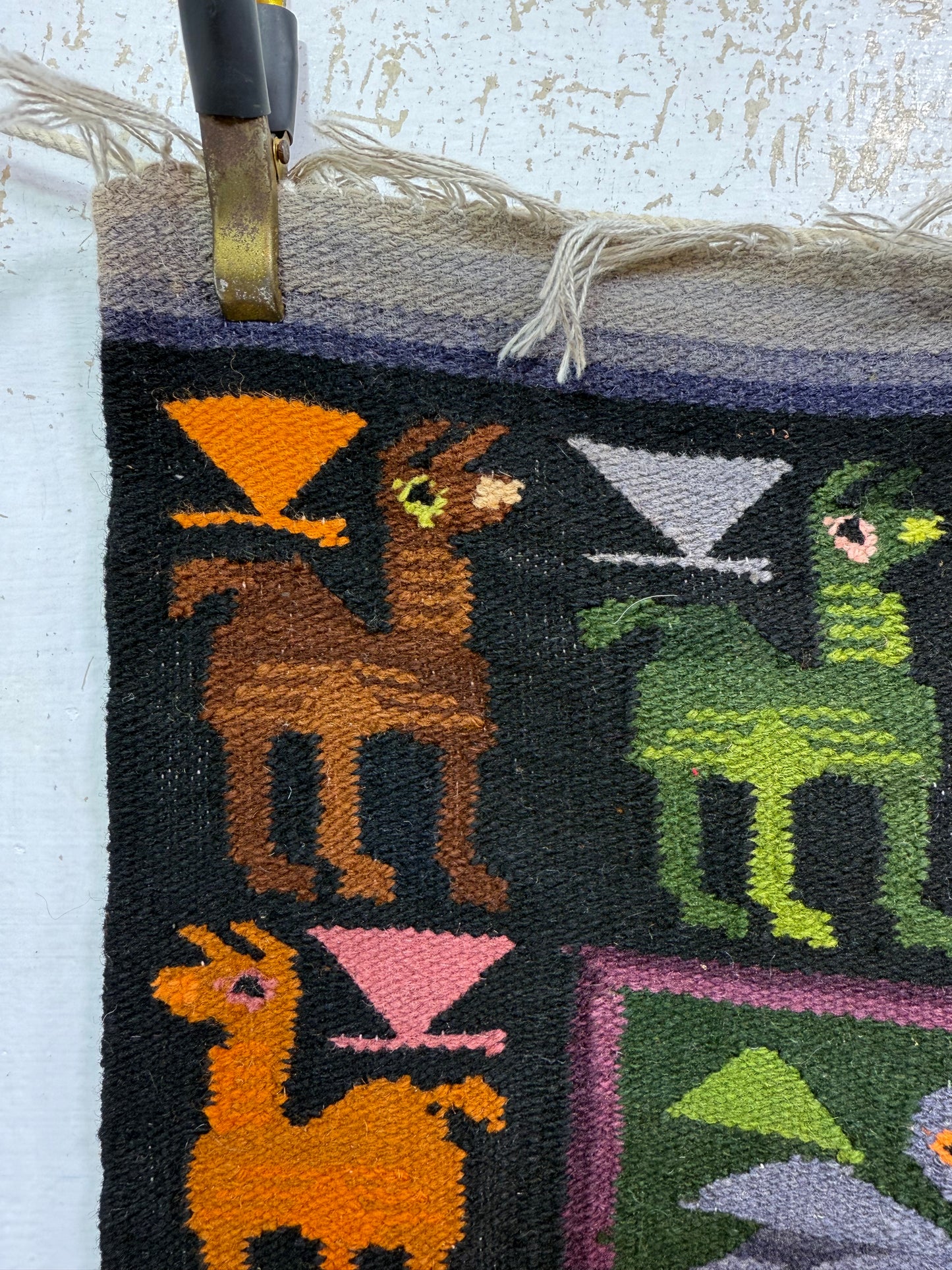 Vintage Fabulous Hand Woven Peruvian Wool Weaving Tapestry Kilim Rug Wall Hanging Floor Area
