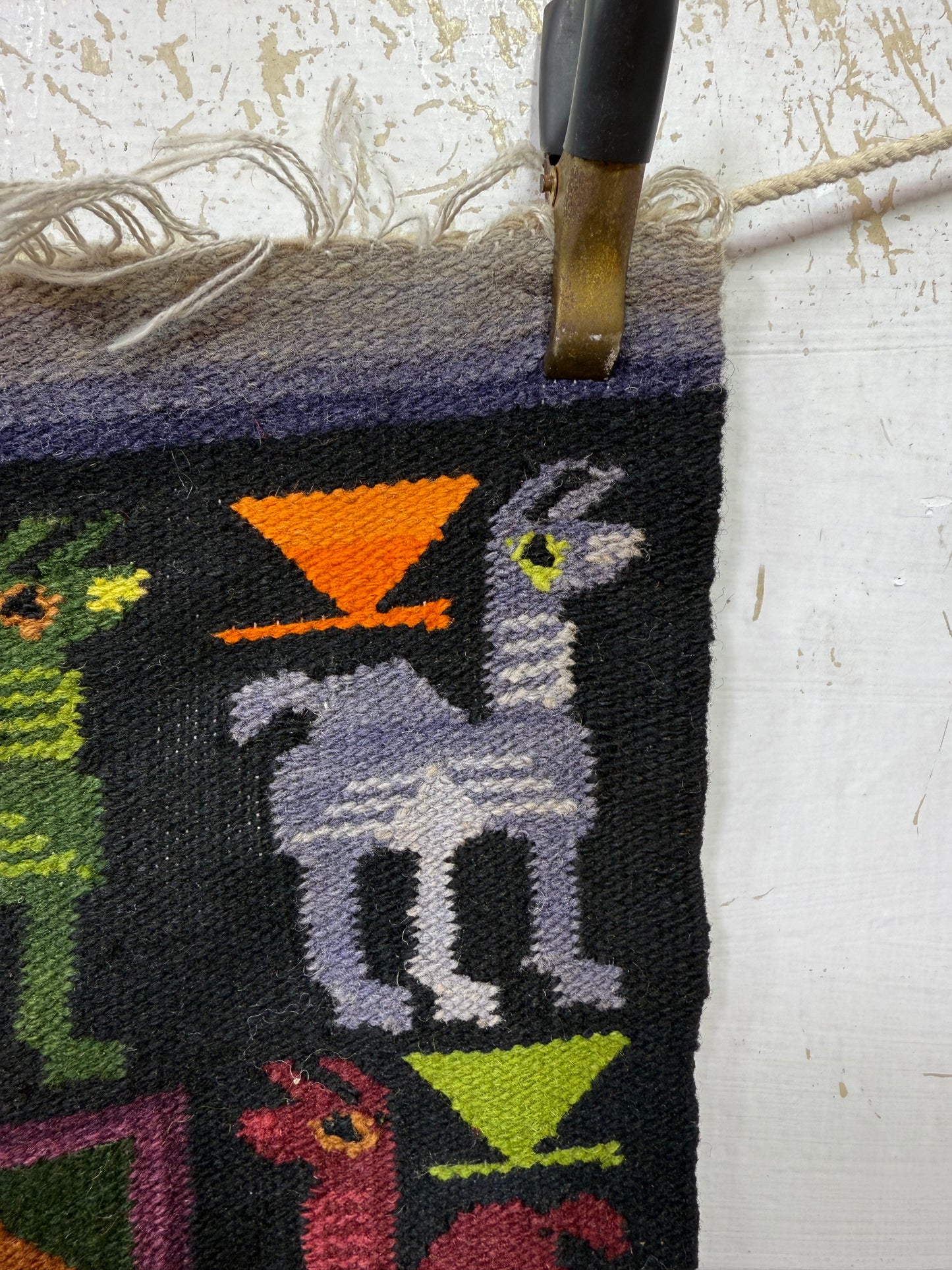 Vintage Fabulous Hand Woven Peruvian Wool Weaving Tapestry Kilim Rug Wall Hanging Floor Area