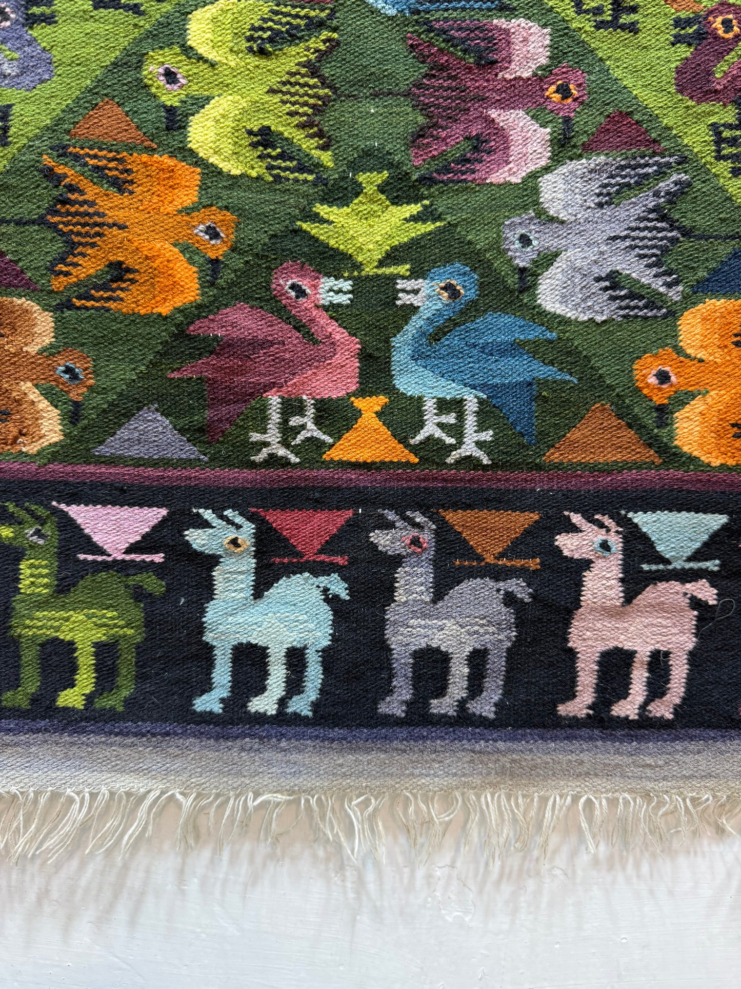 Vintage Fabulous Hand Woven Peruvian Wool Weaving Tapestry Kilim Rug Wall Hanging Floor Area