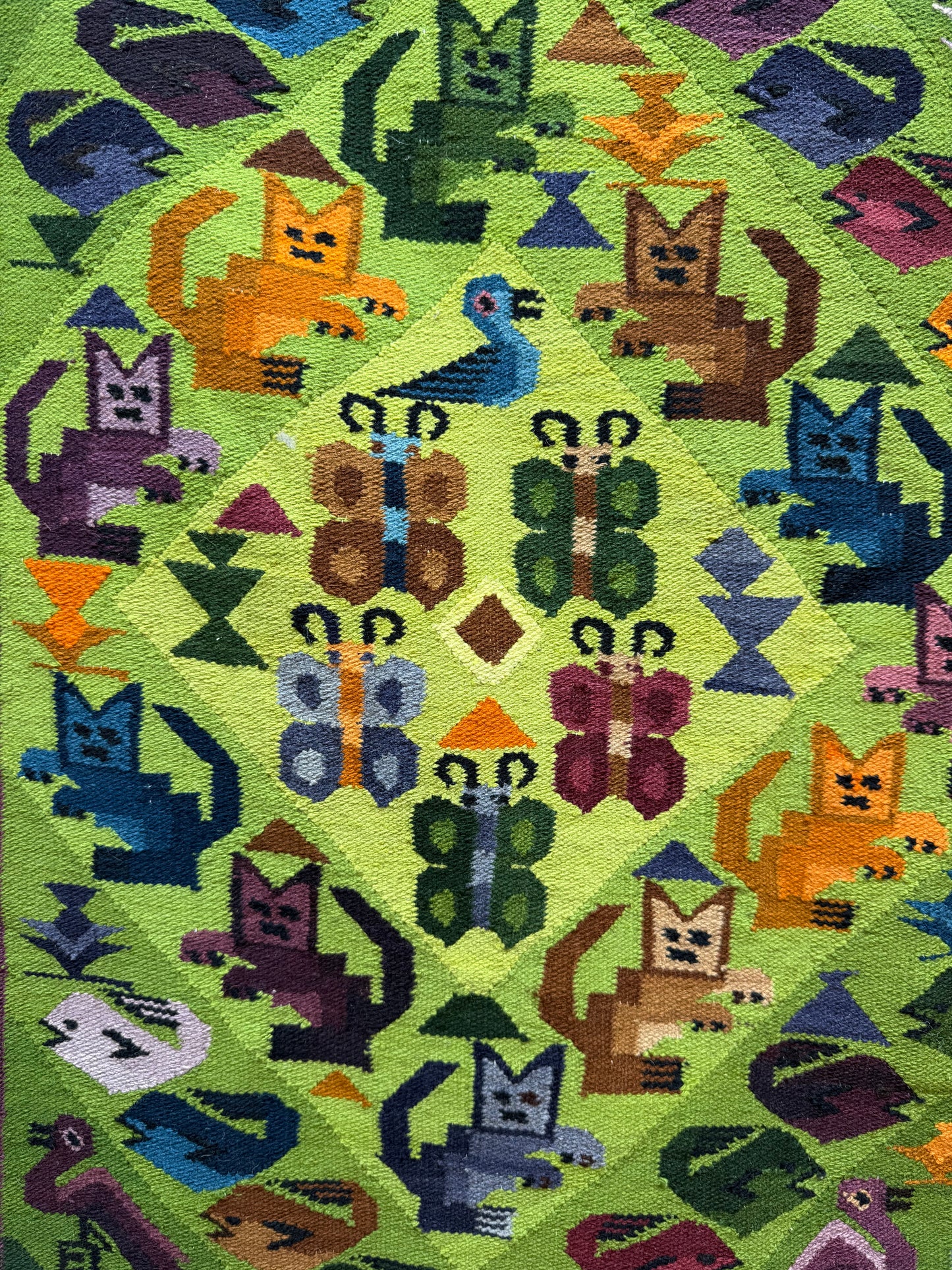Vintage Fabulous Hand Woven Peruvian Wool Weaving Tapestry Kilim Rug Wall Hanging Floor Area