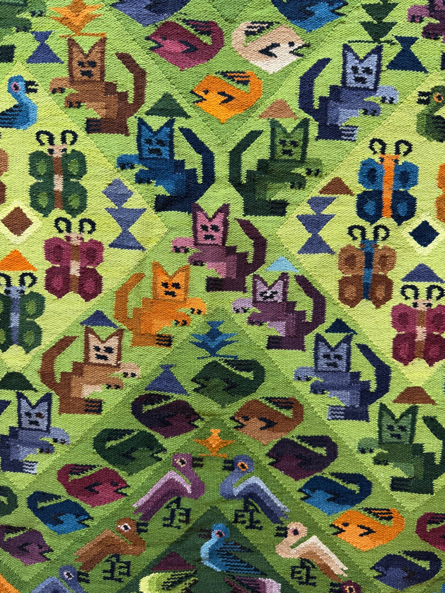 Vintage Fabulous Hand Woven Peruvian Wool Weaving Tapestry Kilim Rug Wall Hanging Floor Area