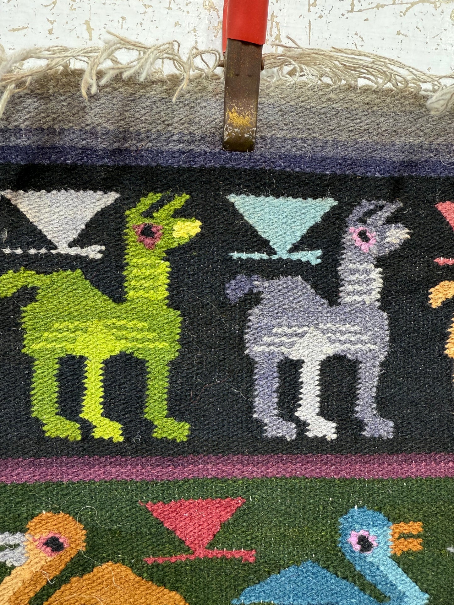 Vintage Fabulous Hand Woven Peruvian Wool Weaving Tapestry Kilim Rug Wall Hanging Floor Area