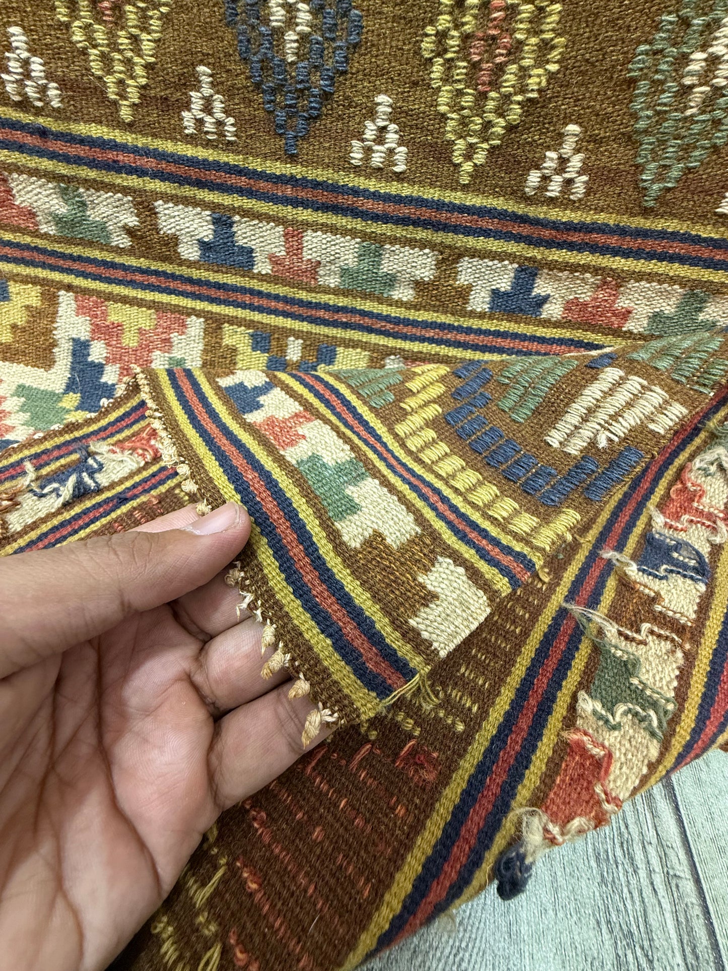 Vintage Fabulous Hand Woven Swedish Scandinavian Wool Weaving Tapestry Kilim Rug Runner Hallway Corridor Area