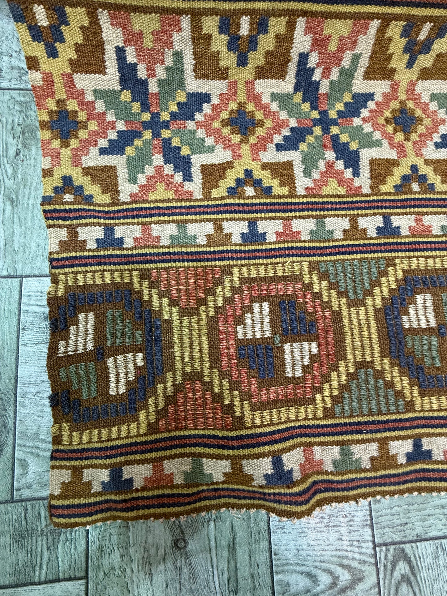 Vintage Fabulous Hand Woven Swedish Scandinavian Wool Weaving Tapestry Kilim Rug Runner Hallway Corridor Area