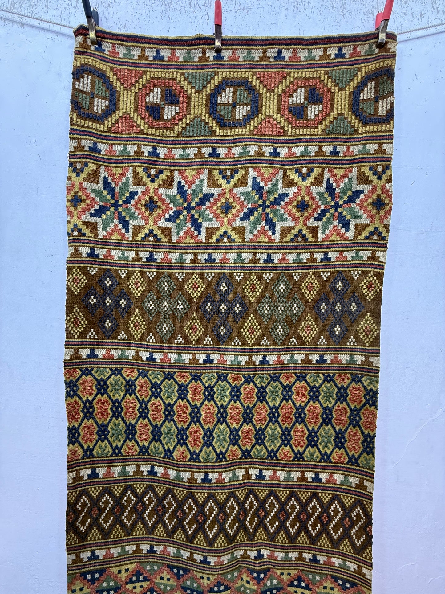 Vintage Fabulous Hand Woven Swedish Scandinavian Wool Weaving Tapestry Kilim Rug Runner Hallway Corridor Area