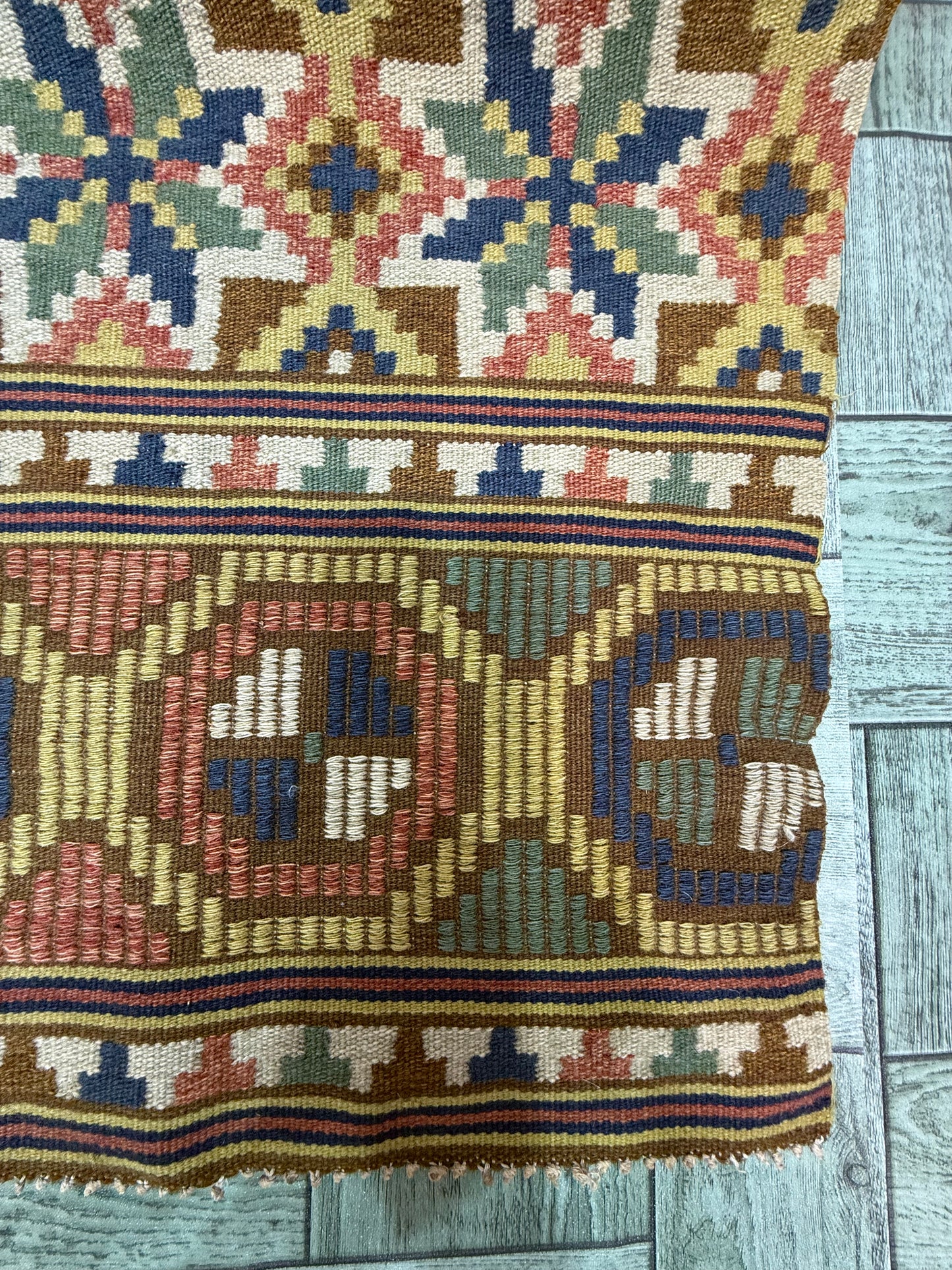 Vintage Fabulous Hand Woven Swedish Scandinavian Wool Weaving Tapestry Kilim Rug Runner Hallway Corridor Area