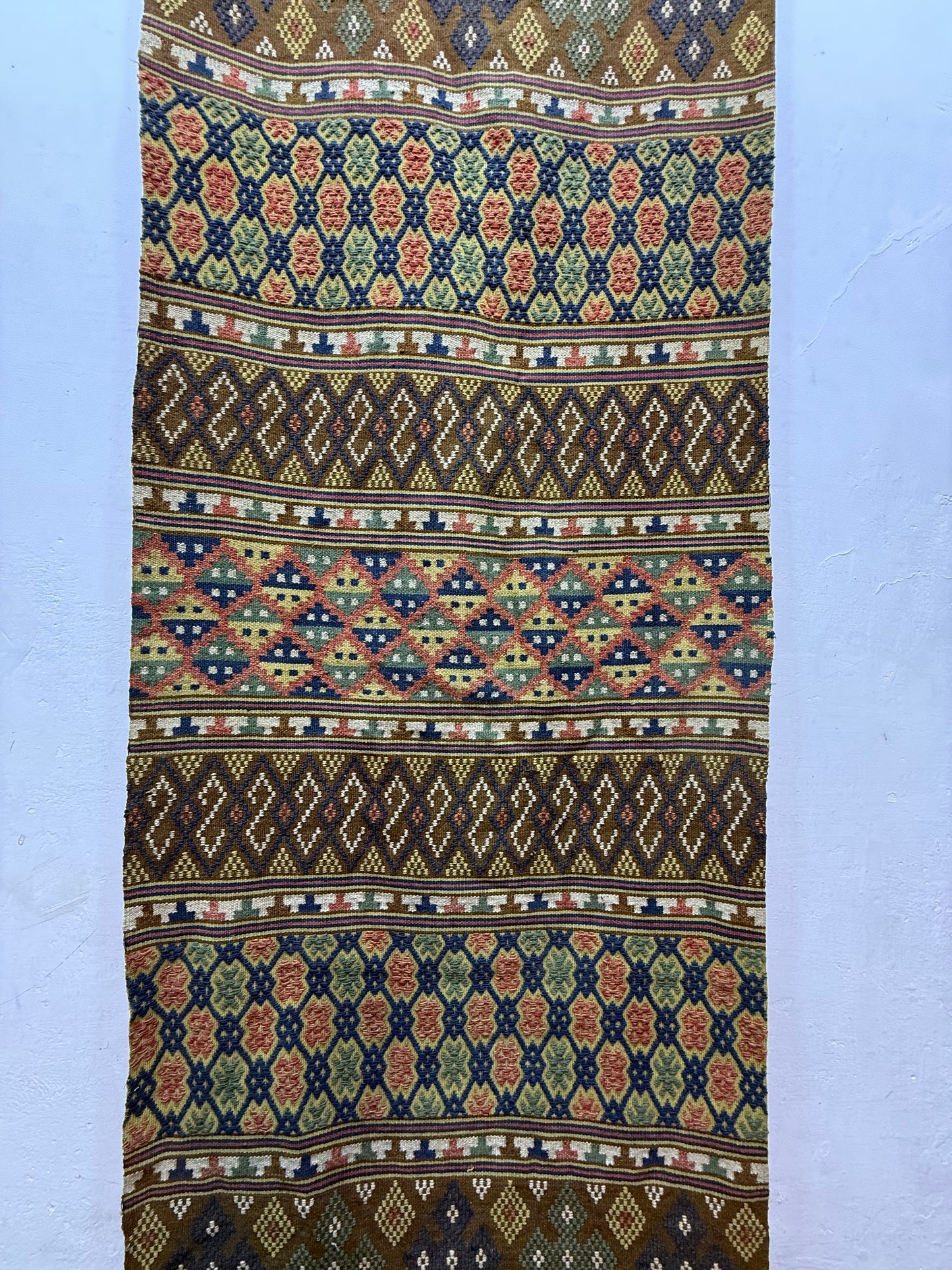 Vintage Fabulous Hand Woven Swedish Scandinavian Wool Weaving Tapestry Kilim Rug Runner Hallway Corridor Area