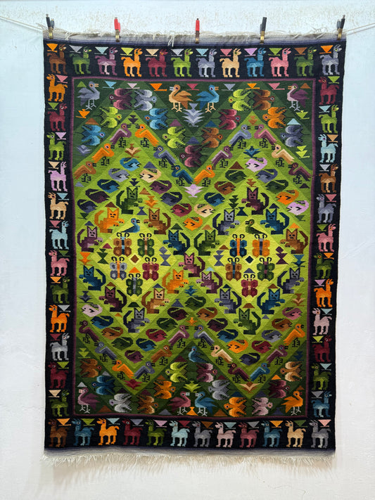 Vintage Fabulous Hand Woven Peruvian Wool Weaving Tapestry Kilim Rug Wall Hanging Floor Area