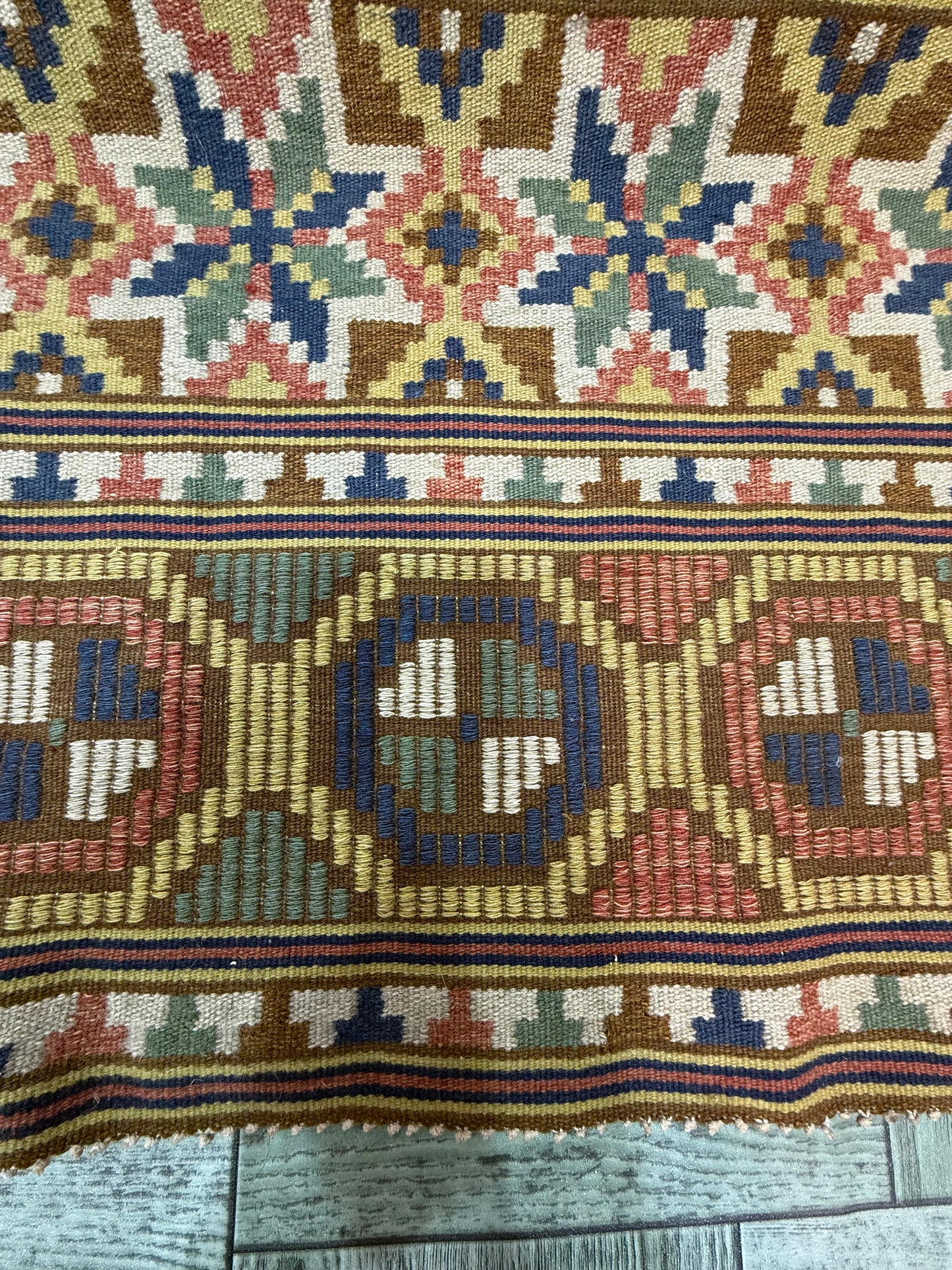Vintage Fabulous Hand Woven Swedish Scandinavian Wool Weaving Tapestry Kilim Rug Runner Hallway Corridor Area